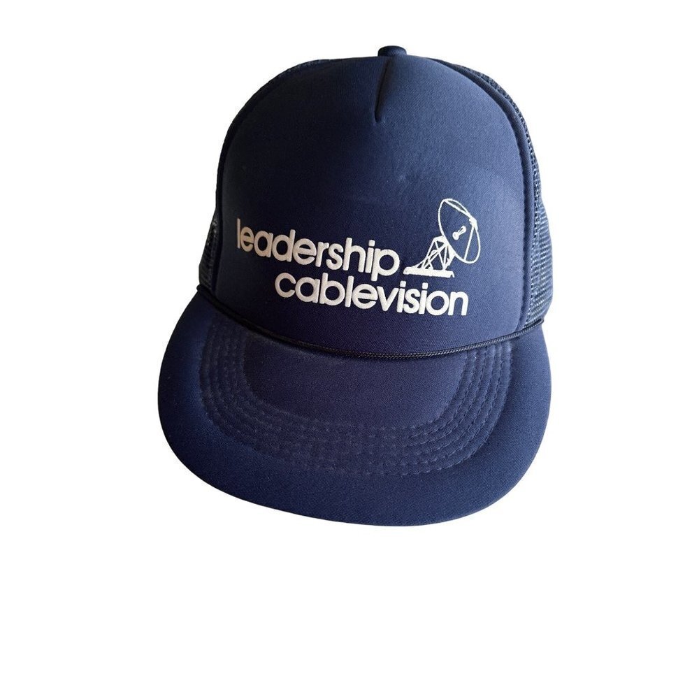 Leadership Cablevision TV Dish Logo Blue Foam Vintage Trucker Hat Cap Adjustable